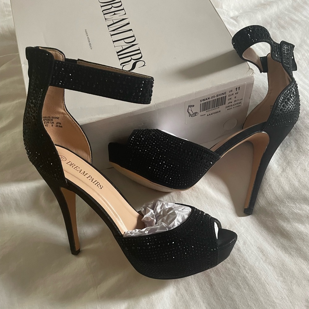 Black Stoned Evening High Heel Size 11